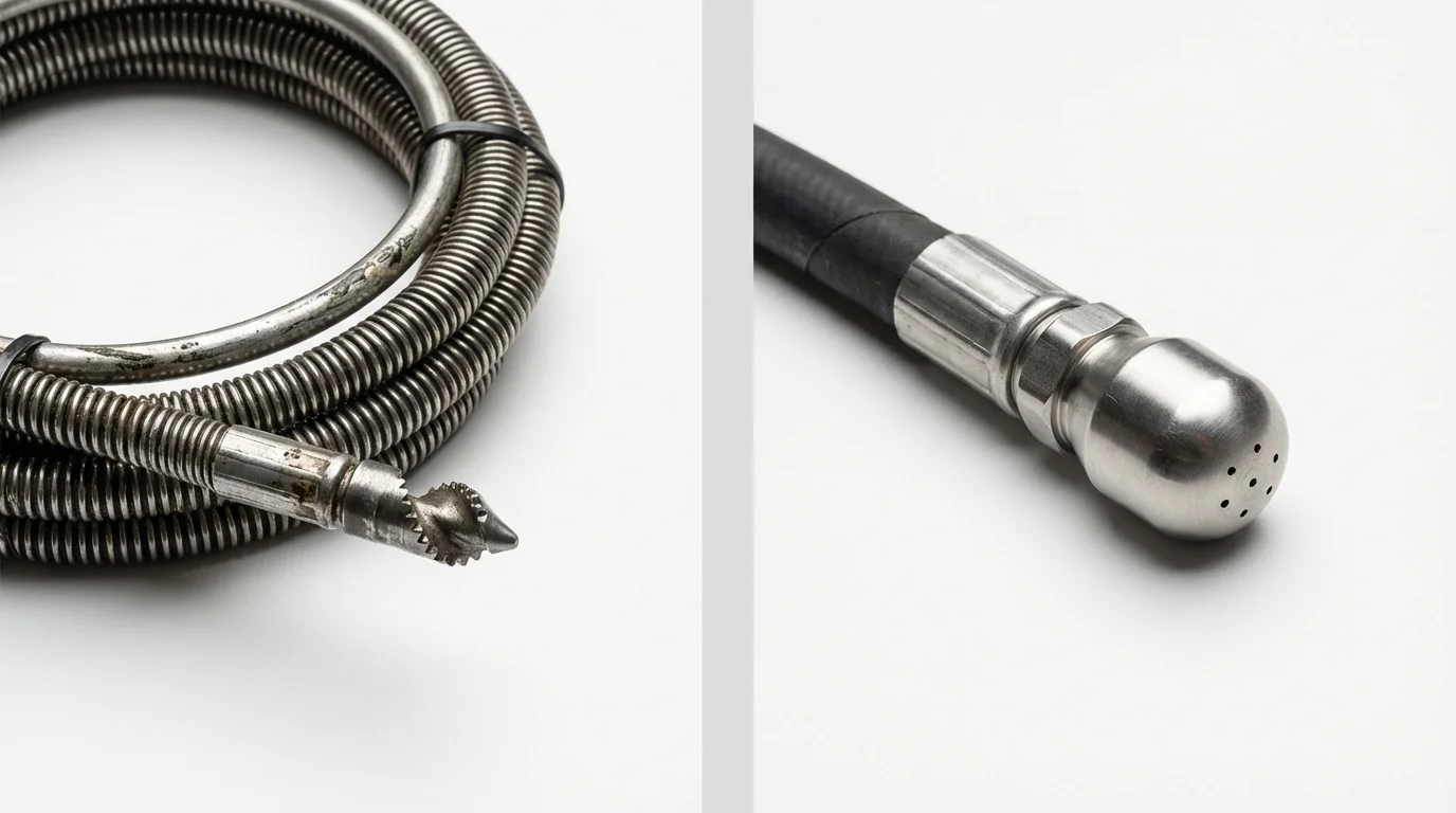 Drain snake cable and hydro jetting nozzle used for drain cleaning in Penn Yan, NY